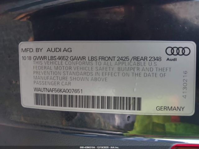 2019 AUDI A5 WAUTNAF56KA007651 Photo 8