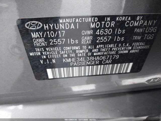 2017 HYUNDAI SONATA HYBRID KMHE34L38HA067179 Photo 8