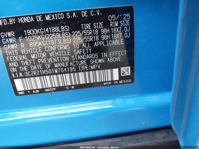3CZRZ1H50TM704195 Honda Hr-v 2wd Sport
