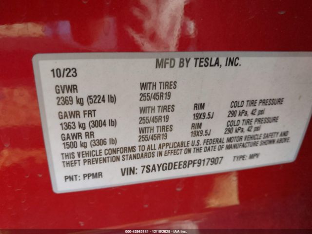 2023 TESLA MODEL Y 7SAYGDEE8PF917907 Photo 8