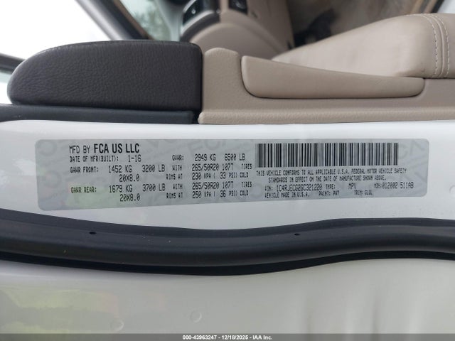 1C4RJECG2GC321220 Jeep Grand Cherokee Overland