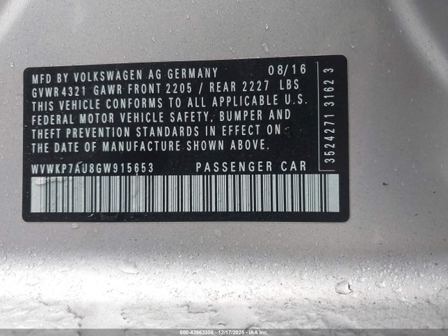 WVWKP7AU8GW915653 Volkswagen E-golf Se