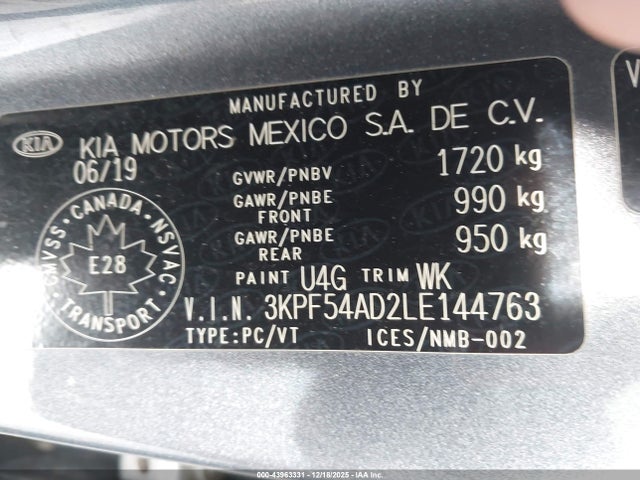 Продажа на аукционе авто 2020 Kia Forte Ex, vin: 3KPF54AD2LE144763, номер лота: 43963331
