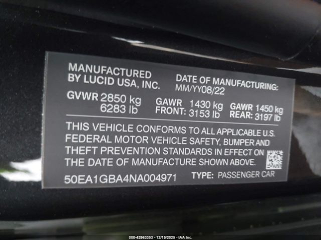 2022 LUCID AIR 50EA1GBA4NA004971 Photo 8