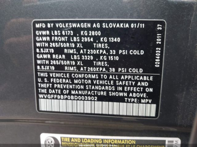 2011 VOLKSWAGEN TOUAREG WVGFF9BP0BD003902 Photo 8