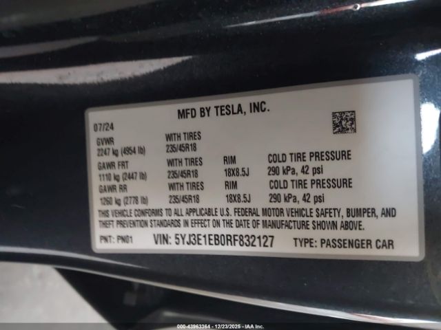 2024 TESLA MODEL 3 5YJ3E1EB0RF832127 Photo 8