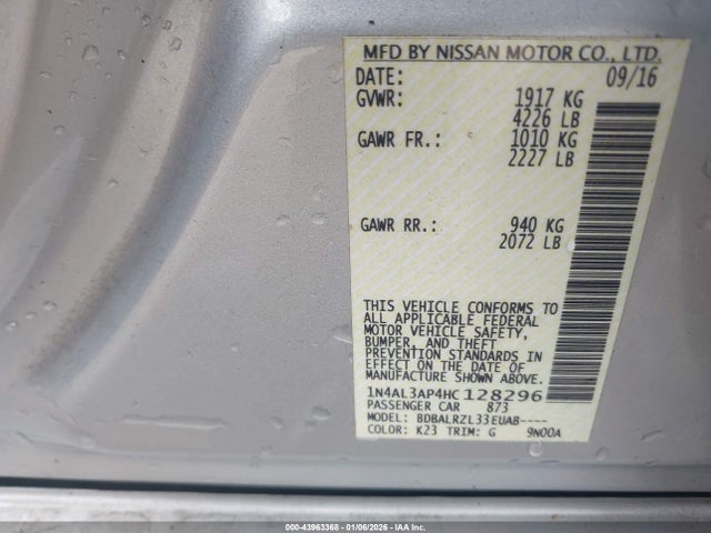 Nissan Altima 2.5 Sl 2017 1N4AL3AP4HC128296 Image 9