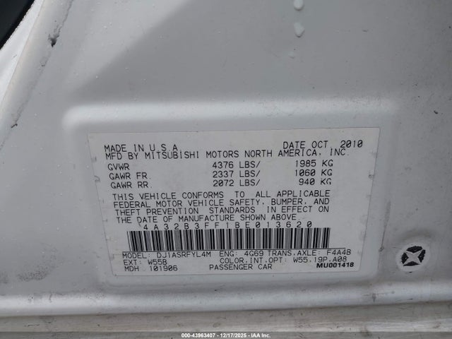 2011 MITSUBISHI GALANT 4A32B3FF1BE013620 Photo 8