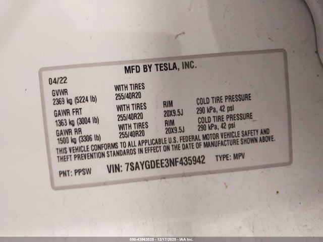 2022 TESLA MODEL Y 7SAYGDEE3NF435942 Photo 8