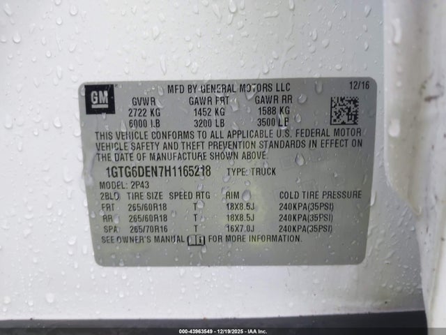 1GTG6DEN7H1165218 GMC CANYON SLT