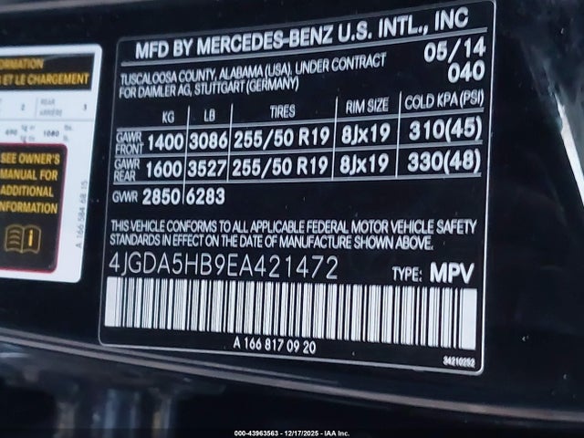 Mercedes-Benz Ml 350 4matic 2014 4JGDA5HB9EA421472 Image 9