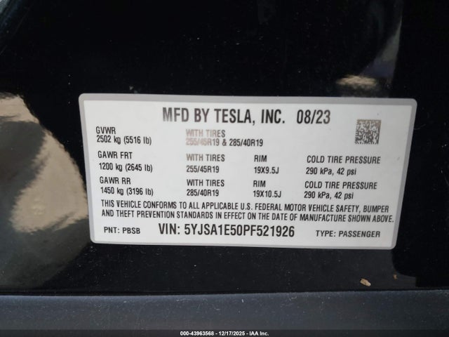 2023 TESLA MODEL S 5YJSA1E50PF521926 Photo 8