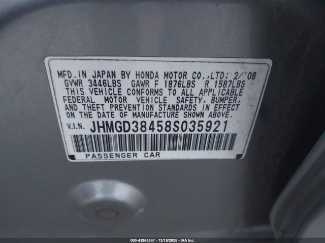 Продаж на аукціоні авто 2008 Honda Fit, vin: JHMGD38458S035921, номер лоту: 43963587