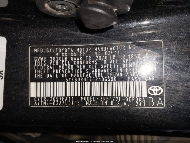 Toyota COROLLA L 2014 5YFBURHE7EP106590 Image 9