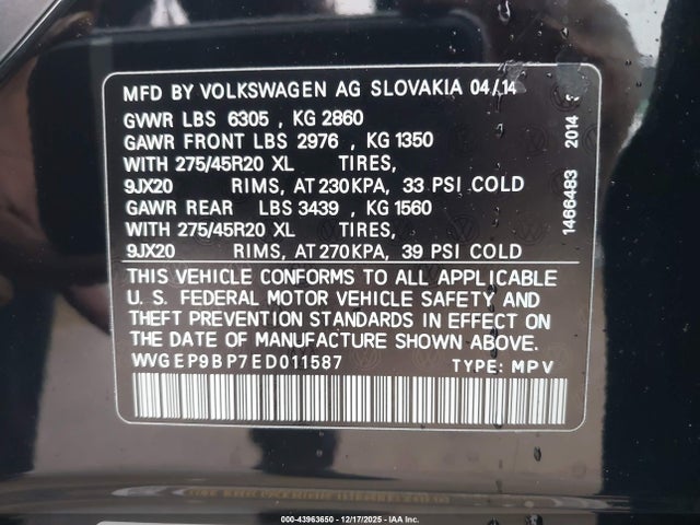 WVGEP9BP7ED011587 Volkswagen Touareg Tdi Executive