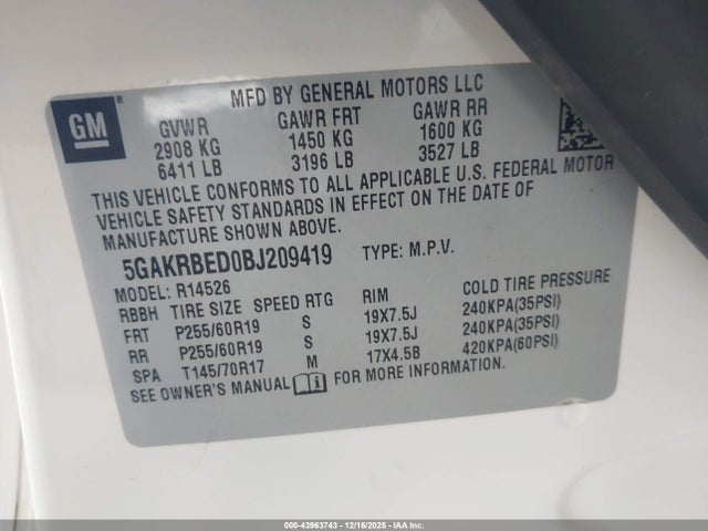 2011 BUICK ENCLAVE 5GAKRBED0BJ209419 Photo 8