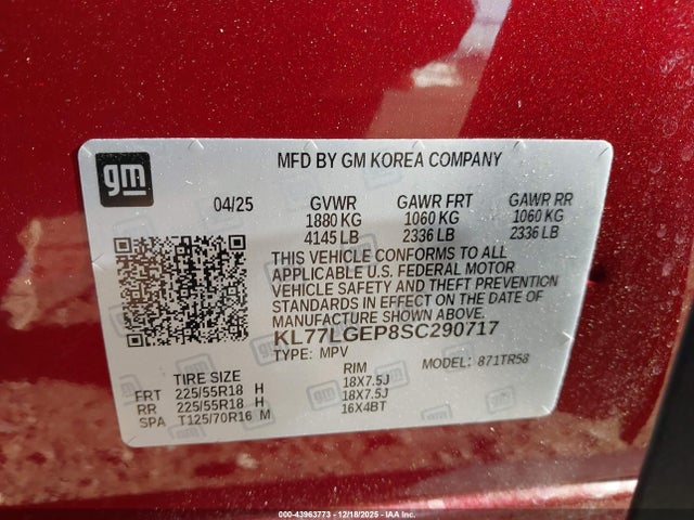 KL77LGEP8SC290717 Chevrolet Trax 1rs