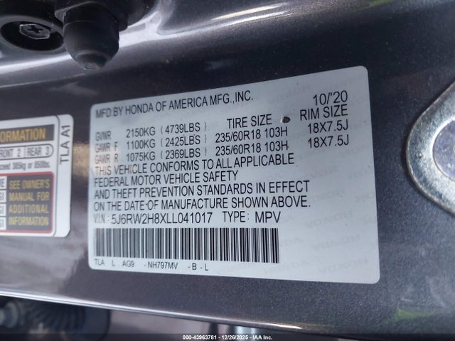 Honda Cr-v Awd Ex-l 2020 5J6RW2H8XLL041017 Image 9