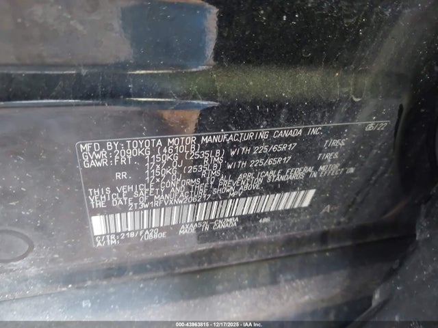Aukcja sprzedaży 2022 Toyota Rav4 Xle, vin: 2T3W1RFVXNW206217, numer aukcji: 43963815