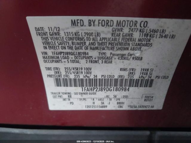 2013 FORD TAURUS 1FAHP2J89DG180984 Photo 8