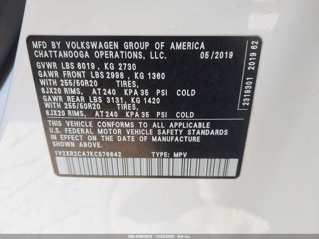2019 VOLKSWAGEN ATLAS 1V2XR2CA7KC576642 Photo 8
