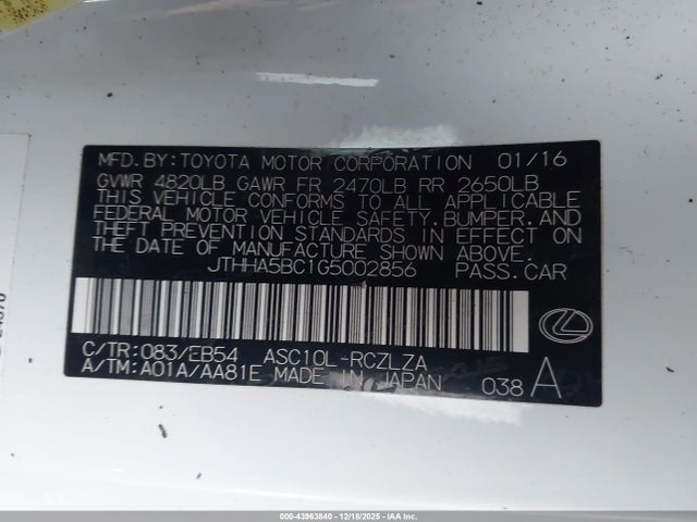 Lexus RC 200T 2016 JTHHA5BC1G5002856 Image 9