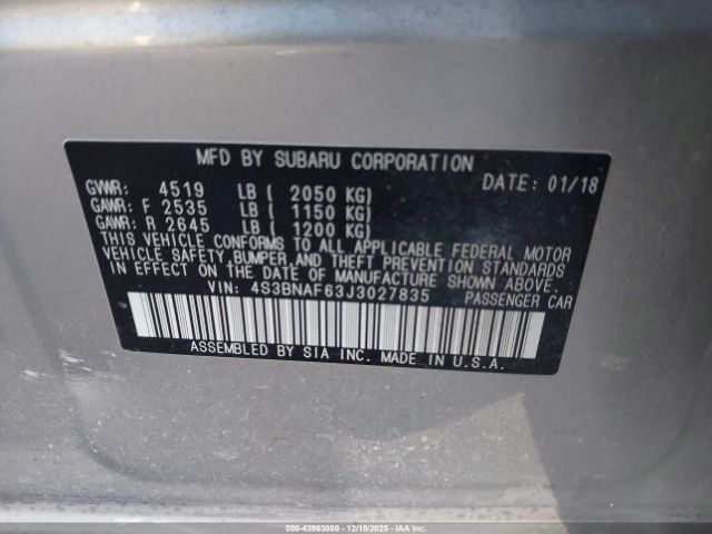 2018 SUBARU LEGACY 4S3BNAF63J3027835 Photo 8