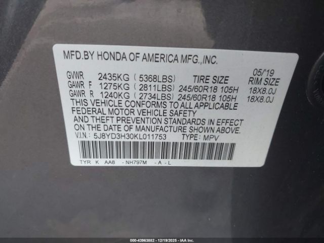 2019 ACURA MDX 5J8YD3H30KL011753 Photo 8