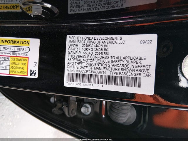 Aukcja sprzedaży 2022 Honda Accord Hybrid Sport, vin: 1HGCV3F23NA036714, numer aukcji: 43963916