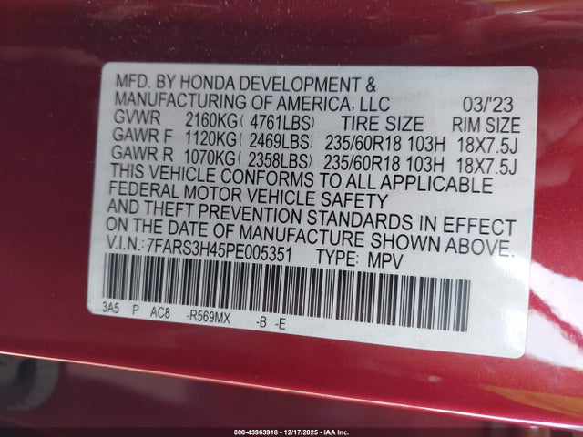 Honda Cr-v Ex 2wd 2023 7FARS3H45PE005351 Image 9