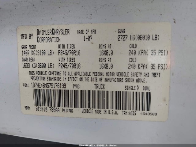 2007 DODGE DAKOTA 1D7HE48N57S176199 Photo 8