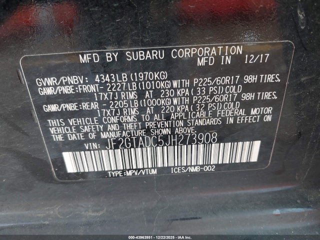 JF2GTADC5JH273908 Subaru Crosstrek 2.0i Premium