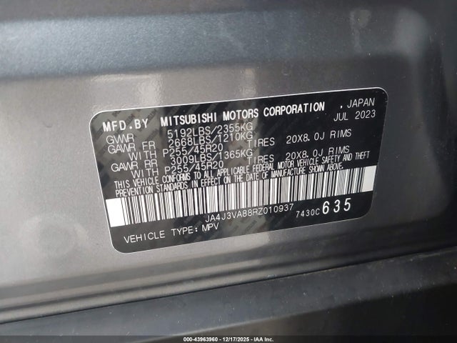 2024 MITSUBISHI OUTLANDER JA4J3VA88RZ010937 Photo 8