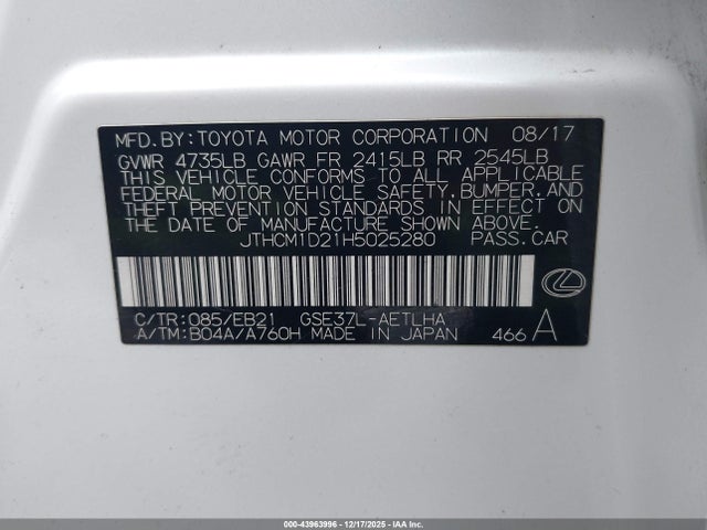 Lexus IS 300 2017 JTHCM1D21H5025280 Image 9