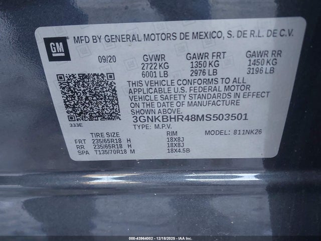 3GNKBHR48MS503501 Chevrolet Blazer Awd 2lt
