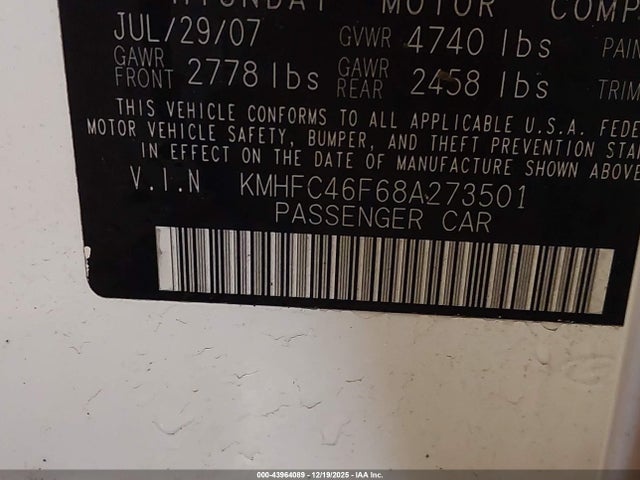 2008 HYUNDAI AZERA KMHFC46F68A273501 Photo 8