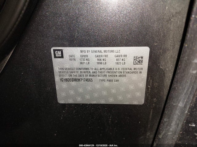 1G1BD5SM8H7174565 Chevrolet Cruze Lt Manual