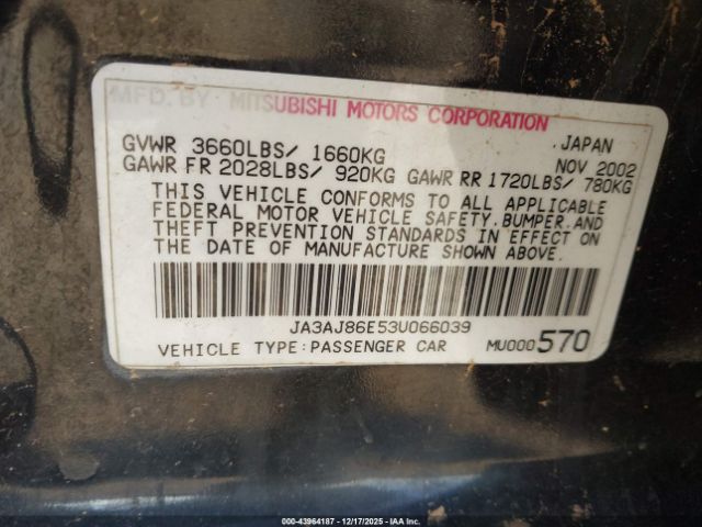 2003 MITSUBISHI LANCER JA3AJ86E53U066039 Photo 8