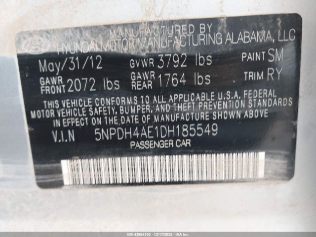 2013 HYUNDAI ELANTRA 5NPDH4AE1DH185549 Photo 8