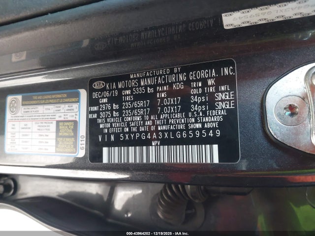 5XYPG4A3XLG659549 KIA Sorento 2.4l Lx