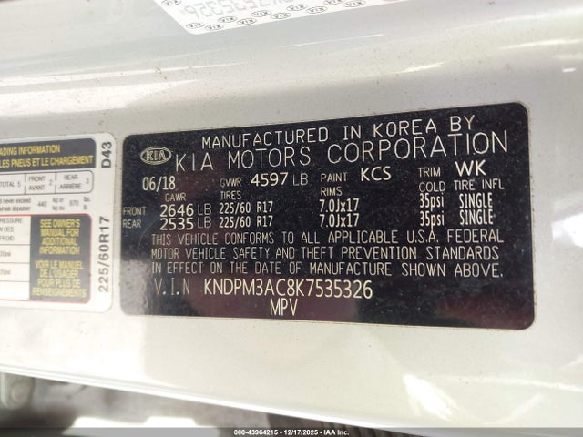 2019 KIA SPORTAGE KNDPM3AC8K7535326 Photo 8