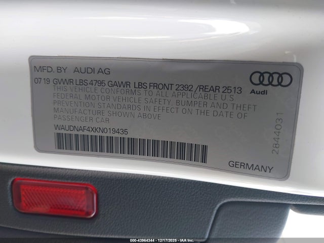 2019 AUDI A4 WAUDNAF4XKN019435 Photo 8