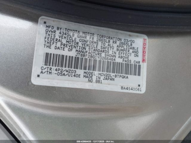 2000 LEXUS ES 300 JT8BF28G1Y0266464 Photo 8