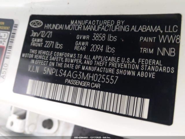 2021 HYUNDAI ELANTRA 5NPLS4AG3MH025557 Photo 8