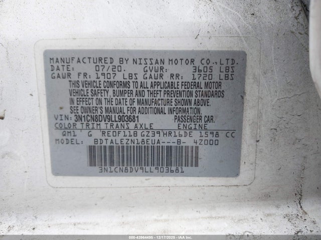 Nissan Versa S Xtronic Cvt 2020 3N1CN8DV9LL903681 Image 9