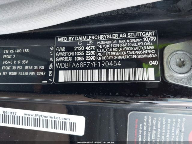 2000 MERCEDES-BENZ SL 500 WDBFA68F7YF190454 Photo 8