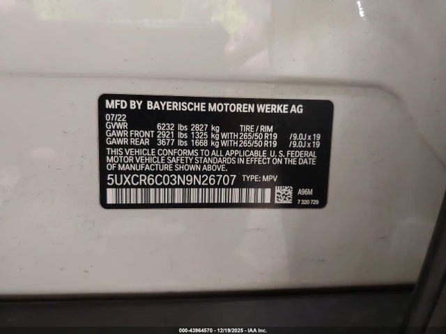5UXCR6C03N9N26707 BMW X5 Xdrive40i