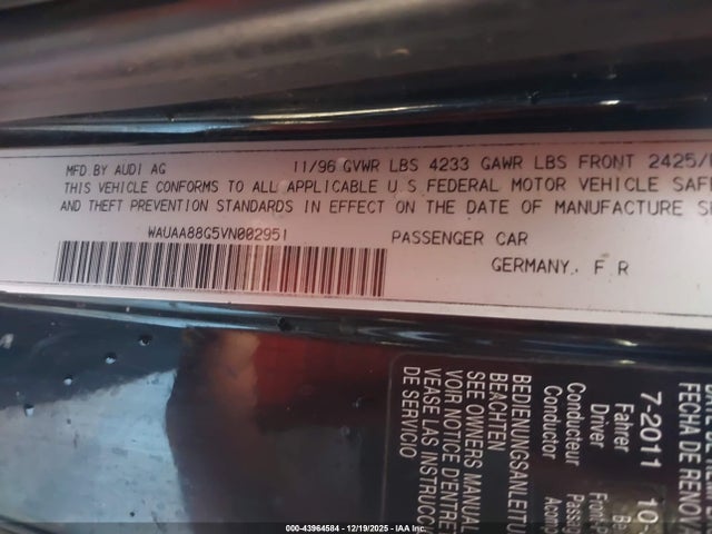 1997 AUDI CABRIOLET WAUAA88G5VN002951 Photo 8