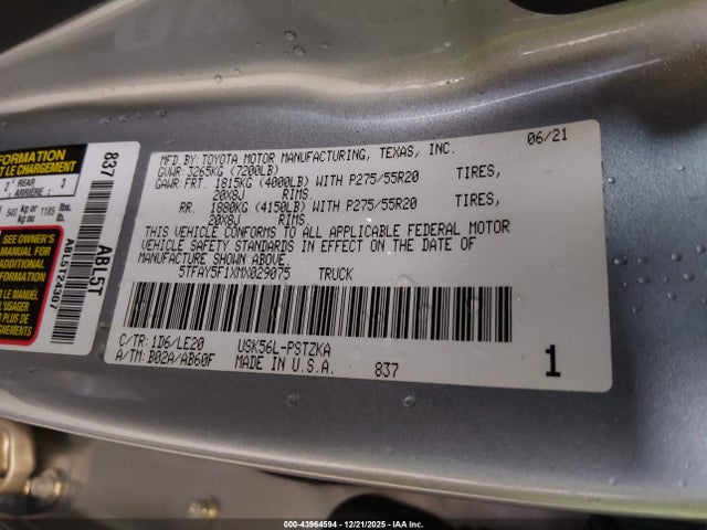 Toyota Tundra Platinum 2021 5TFAY5F1XMX029075 Image 9