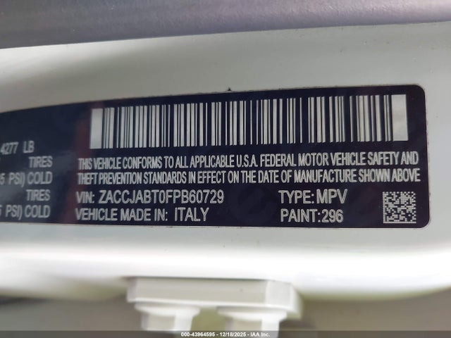 Продаж на аукціоні авто 2015 Jeep Renegade Latitude, vin: ZACCJABT0FPB60729, номер лоту: 43964595